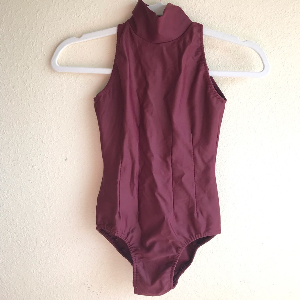 Custom High Neck Leotard, Maroon Adult Petite/ XS, Princess Seams